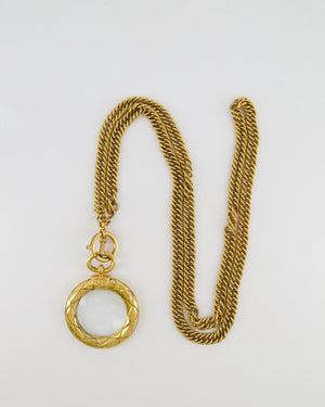 Chanel 1992 Vintage Gold Magnifying Glass Pendant CC Chain Necklace