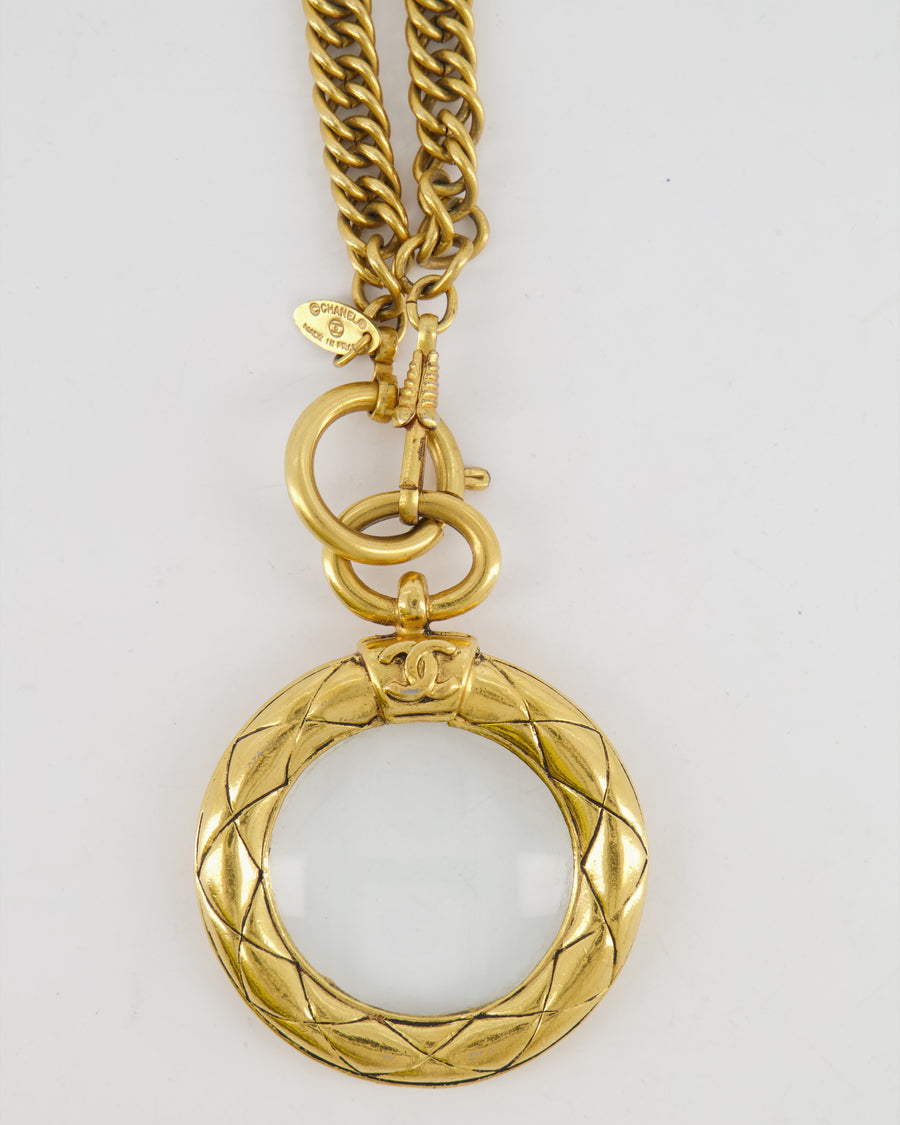 Chanel 1992 Vintage Gold Magnifying Glass Pendant CC Chain Necklace