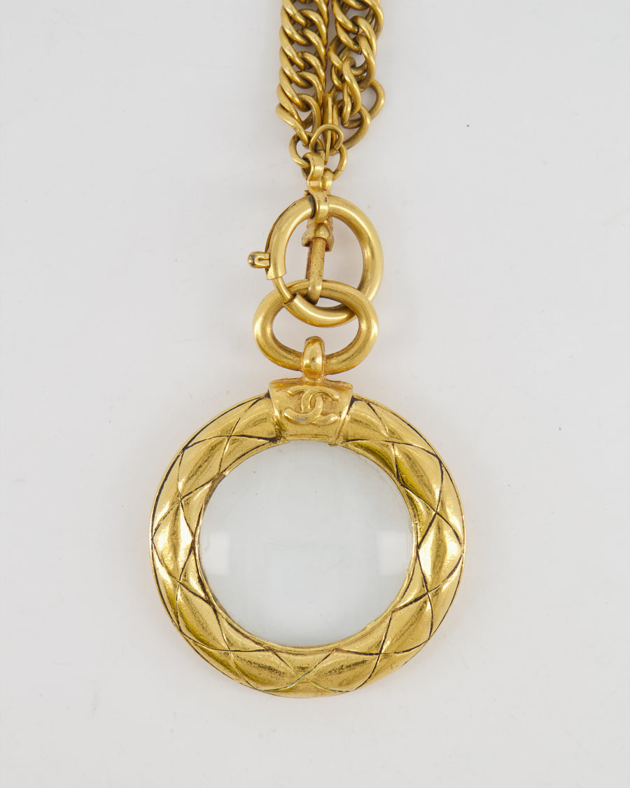 Chanel 1992 Vintage Gold Magnifying Glass Pendant CC Chain Necklace