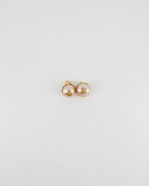 Chanel 2008 Vintage Rose Pearl and Gold CC Logo Small Round Clip On Earrings