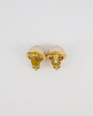Chanel 2008 Vintage Rose Pearl and Gold CC Logo Small Round Clip On Earrings