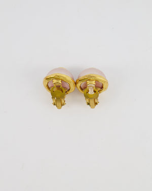Chanel 2008 Vintage Rose Pearl and Gold CC Logo Small Round Clip On Earrings
