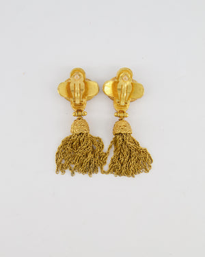 Chanel 91A Vintage Gold CC Logo Pendant Clip On Earrings with Chain Tassel Detail and Embellishments