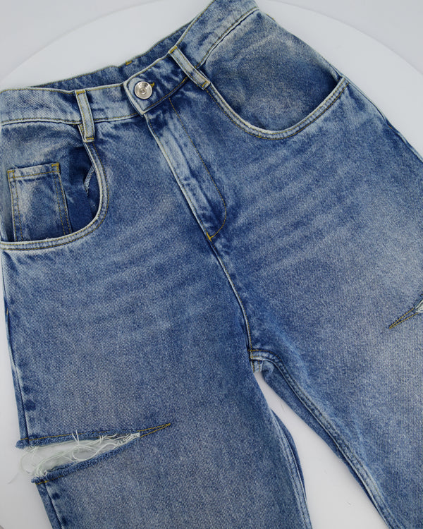 Maison Margiela Blue Wide Leg Jeans with Rips Size FR 38 (UK 10)