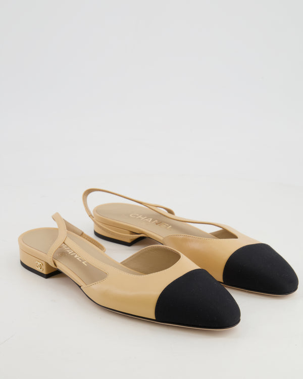Chanel Beige Leather Flat Slingback with Champagne Gold CC Logo Detail Size EU 38 C