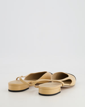 Chanel Beige Leather Flat Slingback with Champagne Gold CC Logo Detail Size EU 38 C