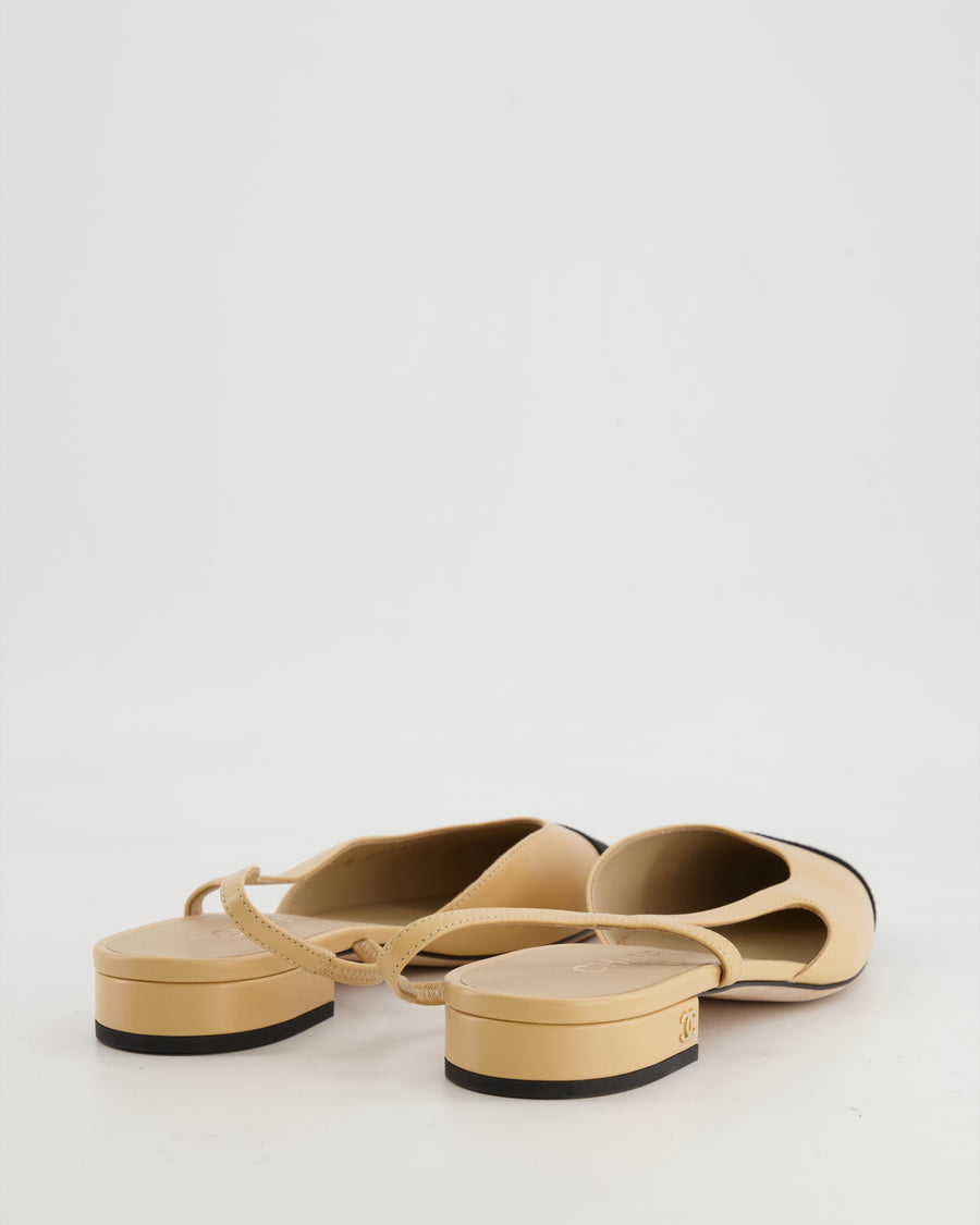 Chanel Beige Leather Flat Slingback with Champagne Gold CC Logo Detail Size EU 38 C