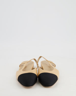 Chanel Beige Leather Flat Slingback with Champagne Gold CC Logo Detail Size EU 38 C