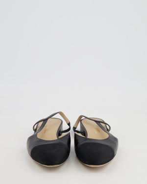 Chanel Black Leather Flat Slingback with Champagne Gold CC Logo Detail Size EU 38C