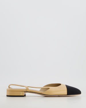 Chanel Beige Leather Flat Slingback with Champagne Gold CC Logo Detail Size EU 38 C