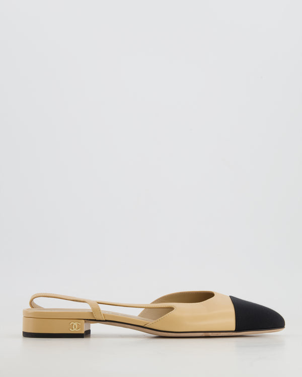 Chanel Beige Leather Flat Slingback with Champagne Gold CC Logo Detail Size EU 38 C