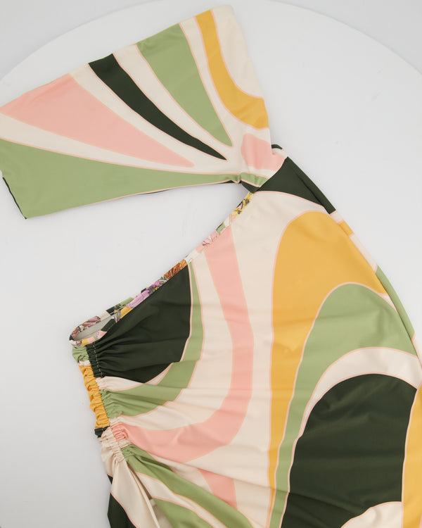 Agua Bendita Pink Orange and Green One Shoulder Cut Out Midi Dress Size S (UK 8)