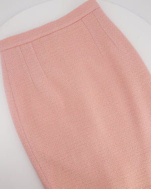 Chanel 93C Pink Tweed Skirt and Jacket Set with Logo Buttons and Pocket Detail FR 38 (UK 10)