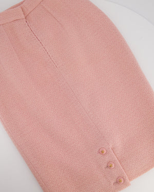 Chanel 93C Pink Tweed Skirt and Jacket Set with Logo Buttons and Pocket Detail FR 38 (UK 10)