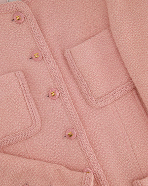 Chanel 93C Pink Tweed Skirt and Jacket Set with Logo Buttons and Pocket Detail FR 38 (UK 10)