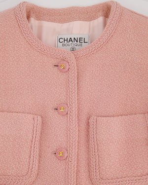 Chanel 93C Pink Tweed Skirt and Jacket Set with Logo Buttons and Pocket Detail FR 38 (UK 10)