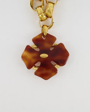 Chanel 94P Vintage Gold Chain Necklace with Large Brown Flower and CC Logo