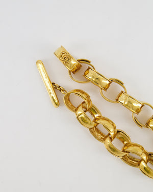 Chanel 94P Vintage Gold Chain Necklace with Large Brown Flower and CC Logo
