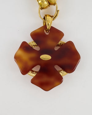Chanel 94P Vintage Gold Chain Necklace with Large Brown Flower and CC Logo