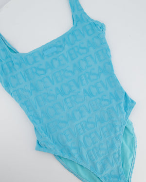 Versace x Dua Lipa Blue Terry Logo Low Back Swimsuit Size S