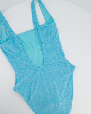 Versace x Dua Lipa Blue Terry Logo Low Back Swimsuit Size S
