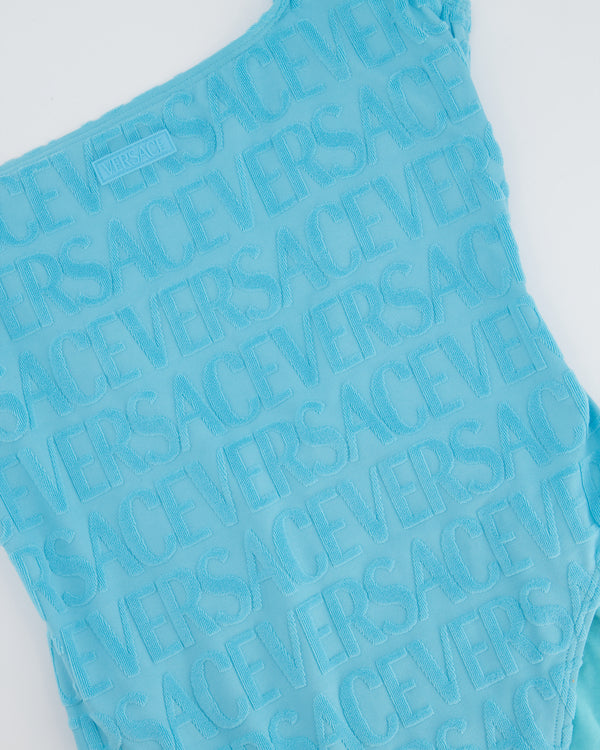 Versace x Dua Lipa Blue Terry Logo Low Back Swimsuit Size S