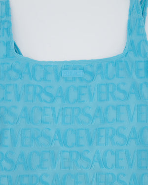 Versace x Dua Lipa Blue Terry Logo Low Back Swimsuit Size S
