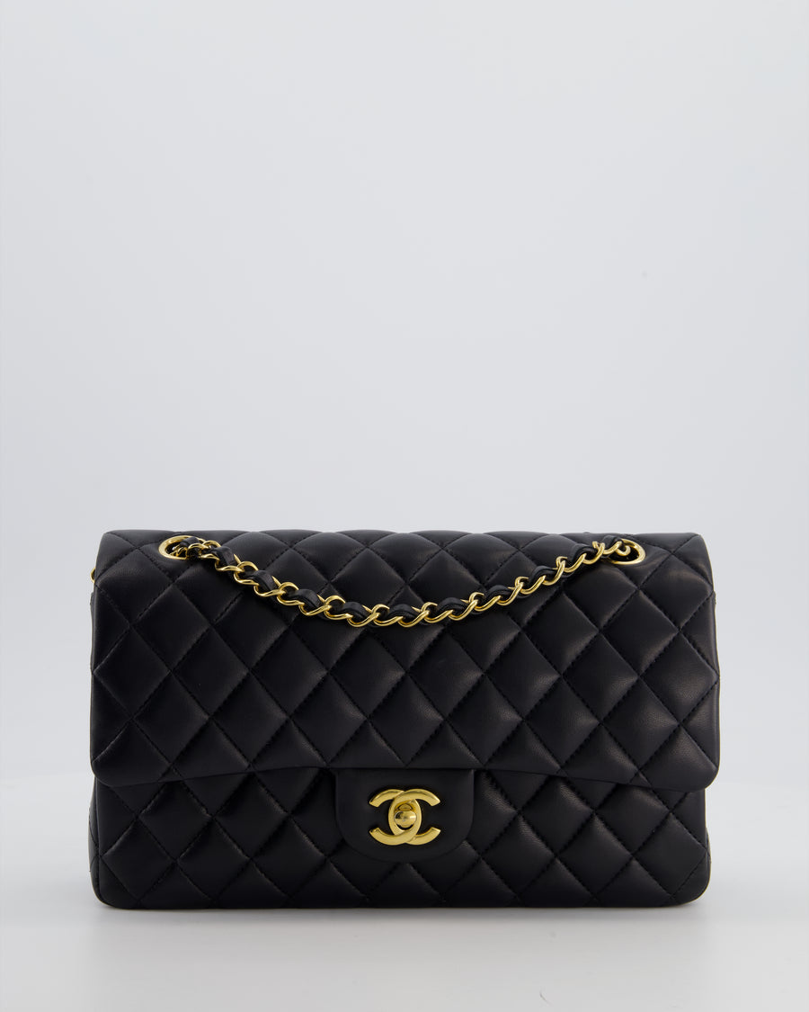 Chanel Black Medium Classic Double Flap Bag in Lambskin Leather with Gold Hardware