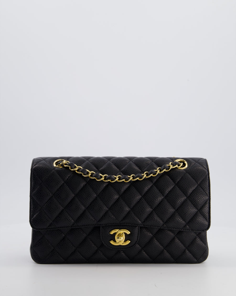 Chanel Black Medium Classic Double Flap Bag in Caviar Leather with Gold Hardware