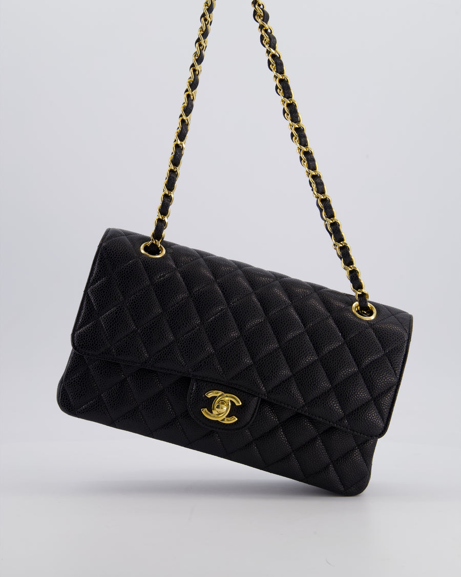 Chanel Black Medium Classic Double Flap Bag in Caviar Leather with Gold Hardware