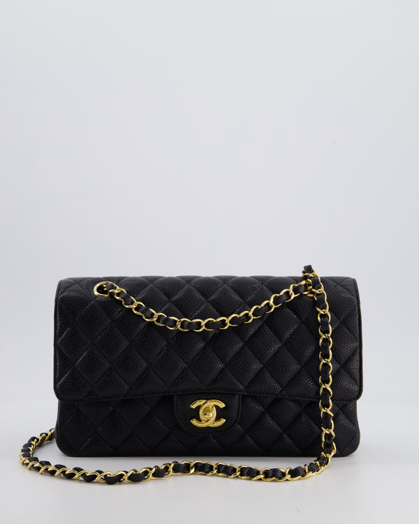 Chanel Black Medium Classic Double Flap Bag in Caviar Leather with Gold Hardware