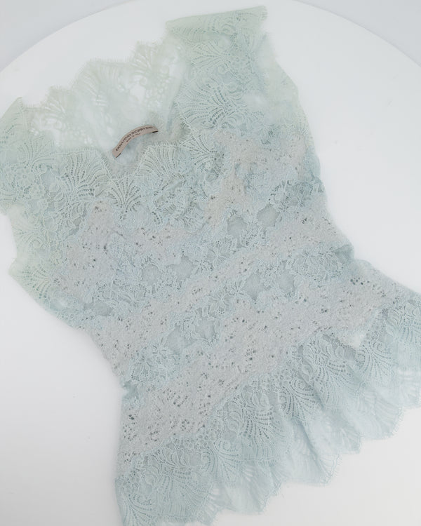 Ermanno Scervino Sky Blue Lace Top with Wool Appliqué Size IT 40 (UK 12)