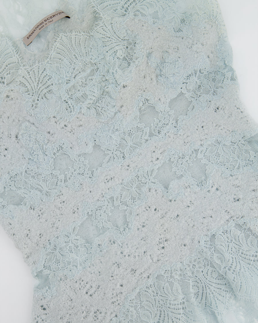 Ermanno Scervino Sky Blue Lace Top with Wool Appliqué Size IT 40 (UK 12)