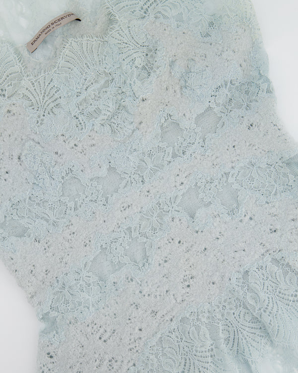Ermanno Scervino Sky Blue Lace Top with Wool Appliqué Size IT 40 (UK 12)