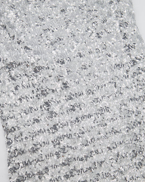 Oséree Silver Sequin Pailettes Maxi Dress with Gold Ring Strap Detail and Side Slit Size L (UK 12)