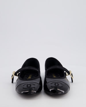 Chanel Black Mary Jane Ballerina Shoes in Patent Leather with Strap Detail and Gold Hardware Size EU 39.5