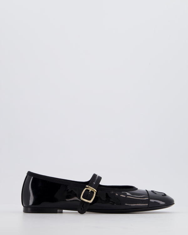 Chanel Black Mary Jane Ballerina Shoes in Patent Leather with Strap Detail and Gold Hardware Size EU 39.5