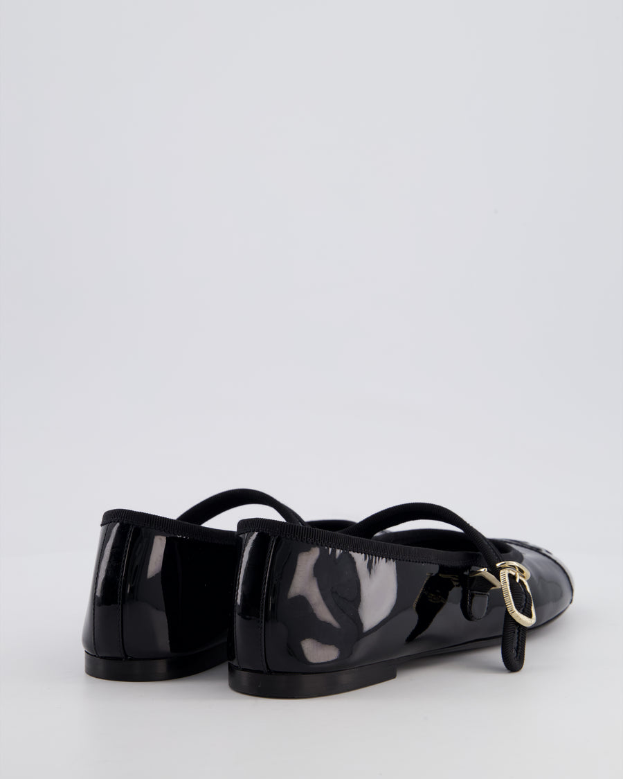 Chanel Black Mary Jane Ballerina Shoes in Patent Leather with Strap Detail and Gold Hardware Size EU 39.5
