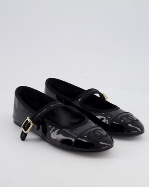 Chanel Black Mary Jane Ballerina Shoes in Patent Leather with Strap Detail and Gold Hardware Size EU 39.5