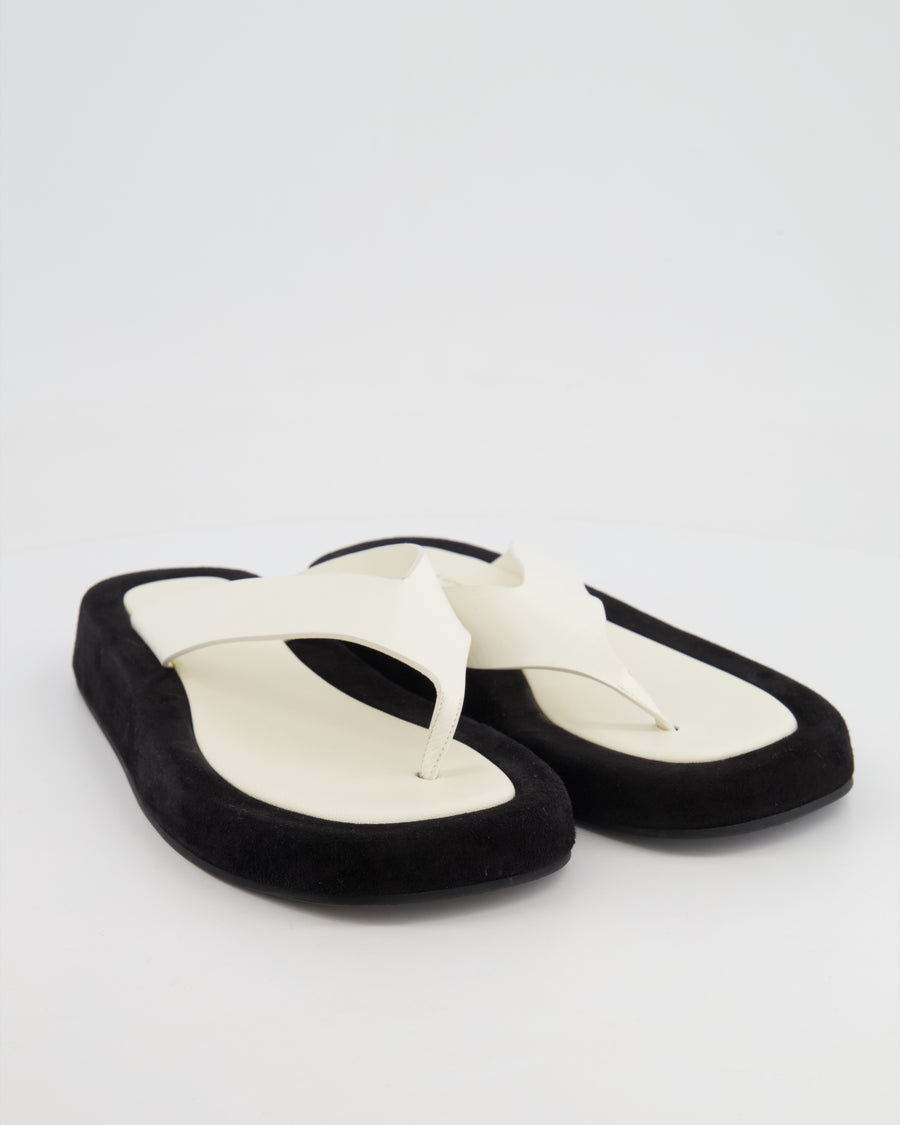 The Row Black Suede and White Leather Ginza Thong Sandals Size EU 37.5 RRP £960