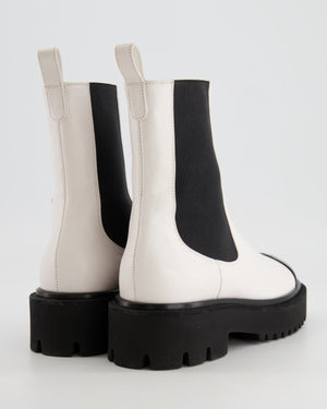 Chanel White Leather Ankle Boots with Black Patent Toe Cap and CC Logo Detail Size EU 37.5