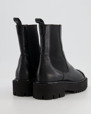 Chanel Black Leather Ankle Boots with Black Patent Leather Toe Cap and CC Logo Size EU 37.5