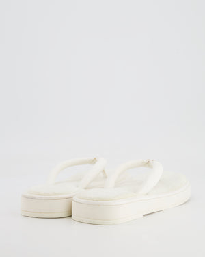 Chanel White Leather Flip Flops with Cloth Lining and Gold and White CC Logo Detail Size EU 37C