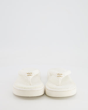 Chanel White Leather Flip Flops with Cloth Lining and Gold and White CC Logo Detail Size EU 37C