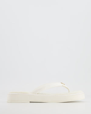 Chanel White Leather Flip Flops with Cloth Lining and Gold and White CC Logo Detail Size EU 37C