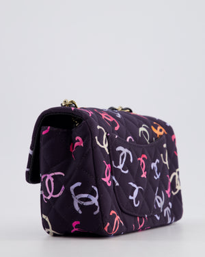Chanel 24/S Navy Multicolour Jersey Mini Rectangular CC Flap Bag with Champagne Gold Hardware
