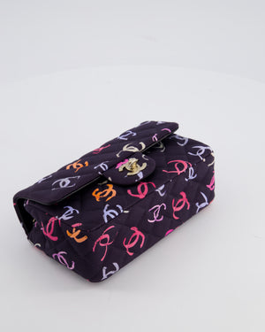 Chanel 24/S Navy Multicolour Jersey Mini Rectangular CC Flap Bag with Champagne Gold Hardware