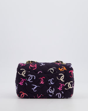 Chanel 24/S Navy Multicolour Jersey Mini Rectangular CC Flap Bag with Champagne Gold Hardware