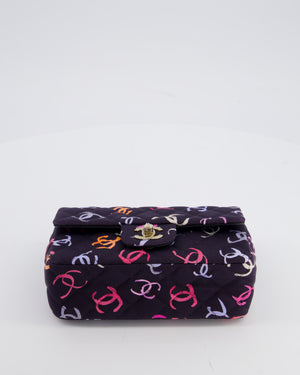 Chanel 24/S Navy Multicolour Jersey Mini Rectangular CC Flap Bag with Champagne Gold Hardware