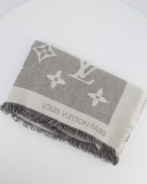 Louis Vuitton Grey Monogram Scarf with Fringe Detail Size 140cm x 140cm